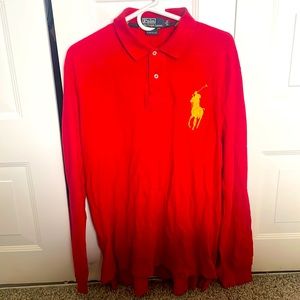 Polo Ralph Lauren XL custom fit large horsey long sleeve red polo shirt